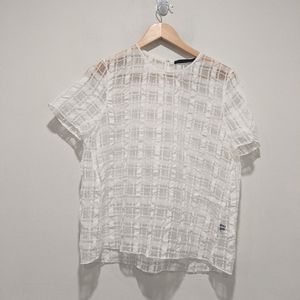 Jenni Kayne White Sheer Checkered Blouse